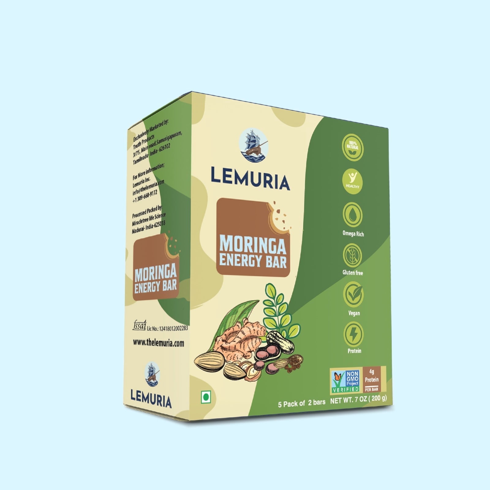 Lemuria - Energy Bar - Vegan Bar - 10 Bars (7 Oz) - Snack Bar