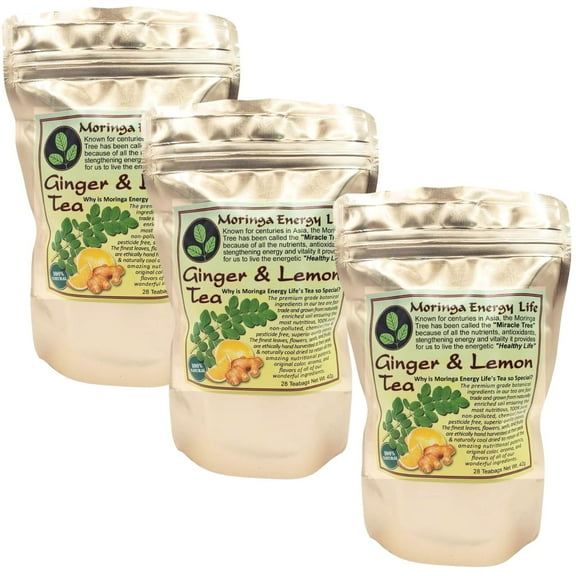 Moringa Ginger Lemon Tea Bags by Moringa Energy Life, 3 pack, 84 herbal teas