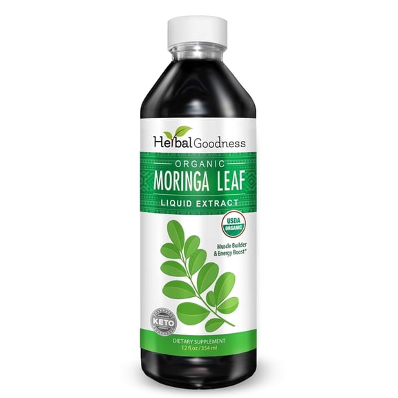 Herbal Goodness Moringa Leaf Extract 12 fl.oz, Organic Moringa Leaves, Powder, Digestive, Immune & Antioxidant Supplement