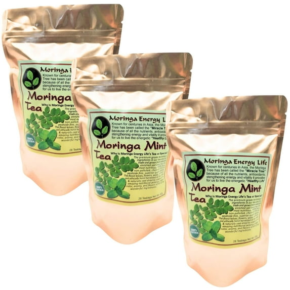 Moringa Mint Tea Bags by Moringa Energy Life, 3 pack, 84 herbal teas