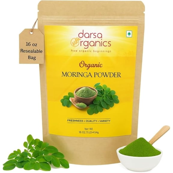 Moringa Powder Organic 1 lb USDA Certified Moringa Oleifera Leaf Powder, Non-GMO, Gluten-Free, Raw & Pure Moringa Powder for Smoothies, Baking, and Cooking, Premium Organic Superfood