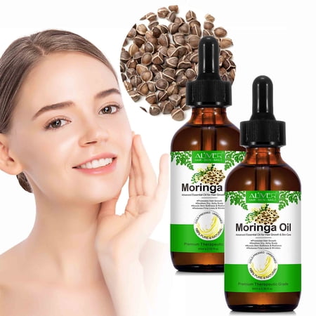Moringa Seed Oil(2 Pack), Organic Cold-Pressed, for Hair, Face, Anti-Aging, Skin Care, Nourish Hair