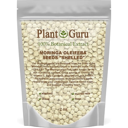 Moringa Seeds Kernel Shelled 2 oz. - Clean PKM1 Variety - Edible - Moringa Oleifera - Malunggay - Semillas De Moringa - Drumstick Tree - Non-GMO - 250 to 300 Seeds Approx.