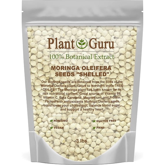 Moringa Seeds Kernel Shelled 48 oz. / 3 lbs. - Clean PKM1 Variety - Edible - Moringa Oleifera - Malunggay - Semillas De Moringa - Drumstick Tree - Non-GMO - 6000 to 7200 Seeds Approx.
