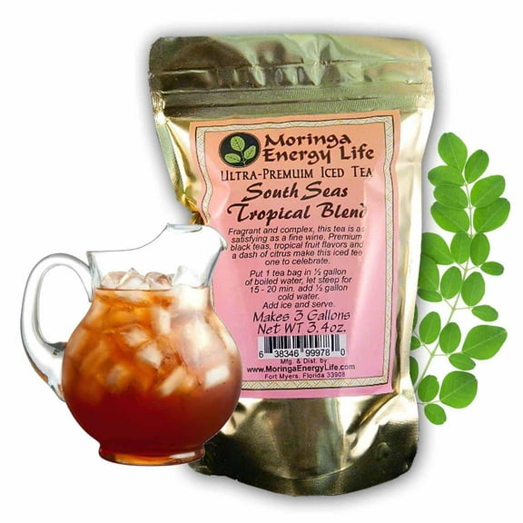 Moringa South Seas Tropical Iced Tea Bags, Healthy Black Teas Fruit Citrus, 3 One Gallon Bags 3.4 oz