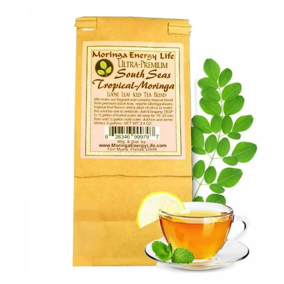 Moringa South Seas Tropical Iced Tea, Black Teas, Tropical Fruit, Dash of Citrus, Loose Leaf 3.4 oz