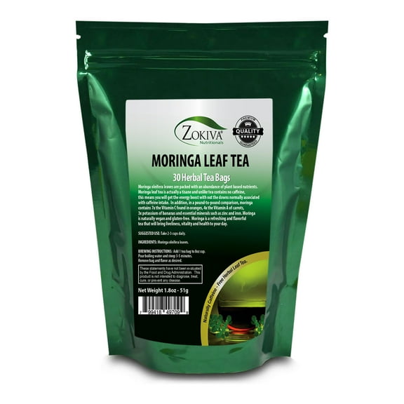 Moringa Tea 100% Pure (30 Bags) Great For Energy, Nutrition - in Resealable Zip Pouch
