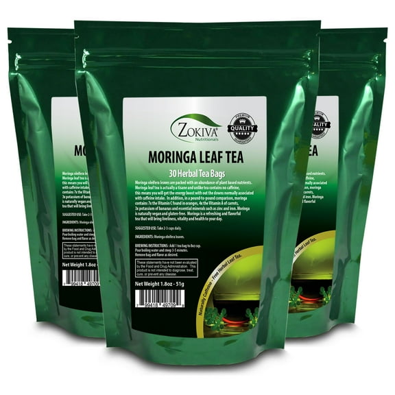 Moringa Tea 3-Pack 90 Tea Bags Great For Energy, Nutrition - in Resealable Zip Pouch