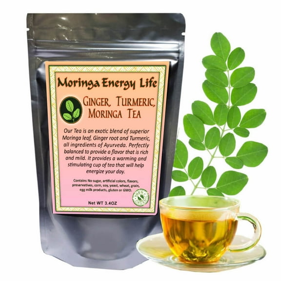 Moringa Tea Loose Leaf Ginger and Turmeric by Moringa Energy Life, 3.4 oz