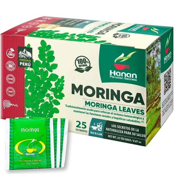 Moringa Tea for Energy, Immunity & Joint Health - 25 Herbal Teabags of Te de Moringa Powder, Fresh Superfood Leaves