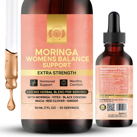Moringa Womens Balance Support Extract Multi-Herb Botanical Drops with Vitex, Black Cohosh, Maca, Red Clover & Ginger | 650 MG Plant-Based Herbal Wellness Blend
