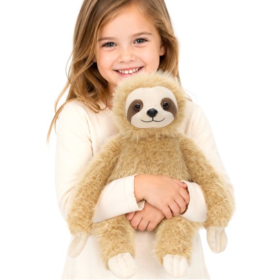 MorisMos 14in Soft Shaggy Sloth Stuffed Animal, Fluffy Light Brown Sloth Plush Toy