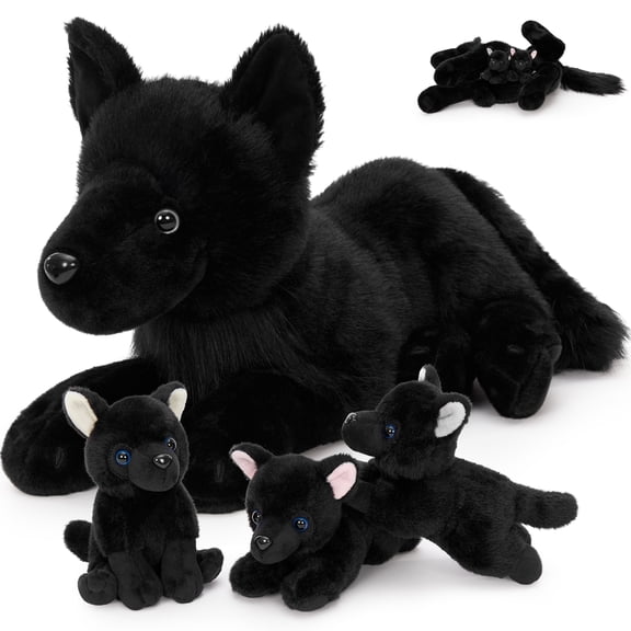 MorisMos 17.7inch Wolf Stuffed Animals with 3 Wolf PLush Toy