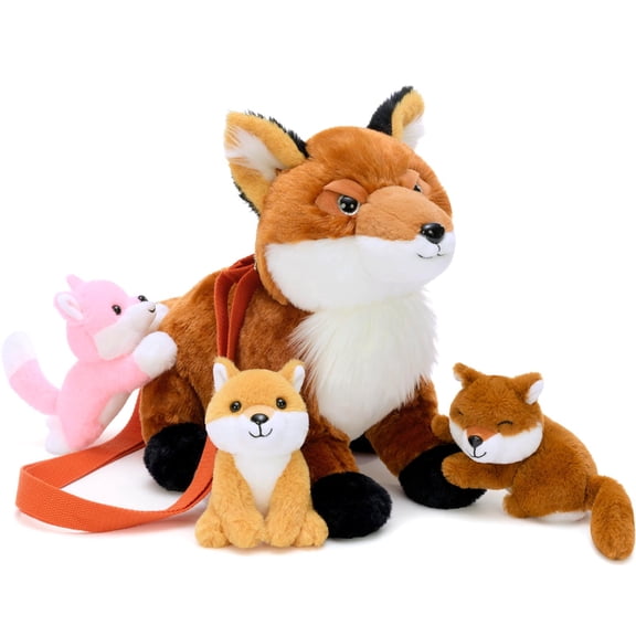 MorisMos 18" Fox Stuffed Animal with 3 Fox Baby Plush Toys