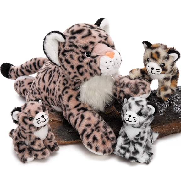MorisMos 18" Pink Leopard Stuffed Animals Stuffed Cheetah with 3 Babies Plush Toys