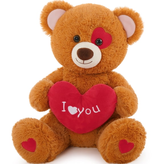 MorisMos 19.7in Valentine's Day Teddy Bear Stuffed Animal, Brown Bear Plush with "I Love You" Heart Pillow