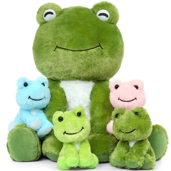 MorisMos 20" Frog Stuffed Animal with 4 Cute Babies, Large Soft Frog Plush Toy