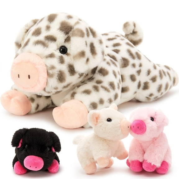 MorisMos 20" Spotted Pig Stuffed Animal with 3 Babies Pig Plush Toys