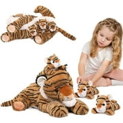 MorisMos 20'' Tiger Stuffed Animal Soft Stuffed Tiger Plush Mommy and 3 Babies