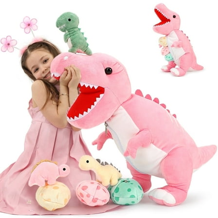 MorisMos 23.6" Stuffed Dinosaur Toy Mommy Dinosaur Plush with 3 Baby Stuffed Dinosaur Toys