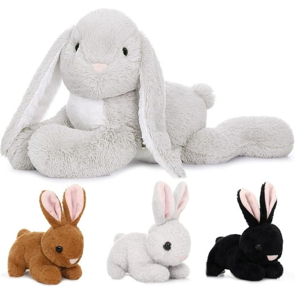 MorisMos 24'' Bunny Stuffed Animal with 3 Babies Stuffed Rabbit Plush Toys