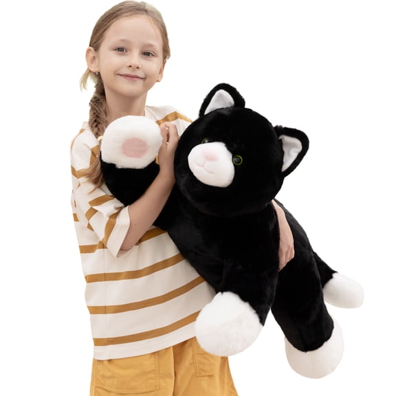 MorisMos 31.5“ Giant Cat Stuffed Animal, Big Blank and White Cat Plush Toy