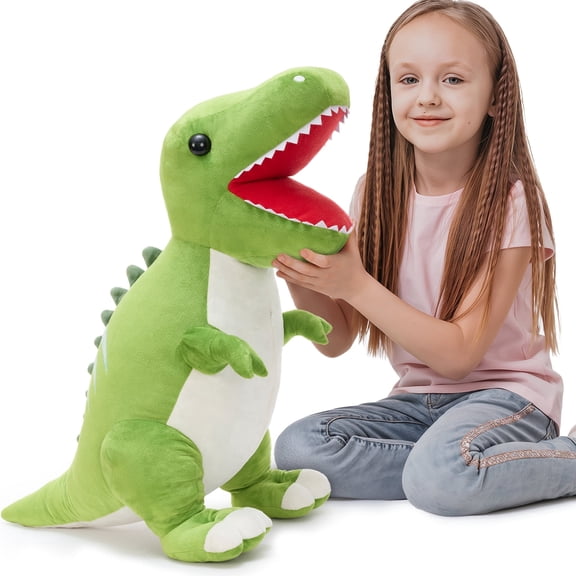MorisMos 31.5" GreenT-Rex Dinosaur Plush Toy, Cute Soft Dinosaur Stuffed Animal, Huggable Dino Plush Pillow