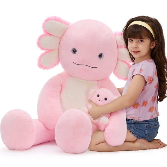 MorisMos Large Axolotl Stuffed Animals Plush, 39'' Giant Stuffed Axolotl Plush Toy with Baby