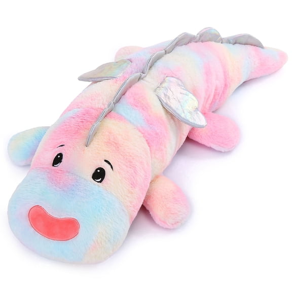 MorisMos 35.4in Weighted Dinosaur Stuffed Animal, Rainbow Prone Dinosaur Plush Pillow