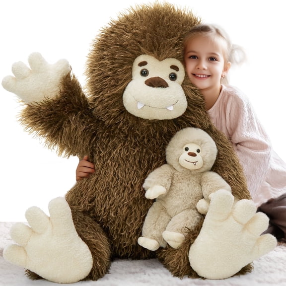 MorisMos 39" Bigfoot Stuffed Animal, Large Brown Mysterious Stuffed Animal with Baby Plush Toys