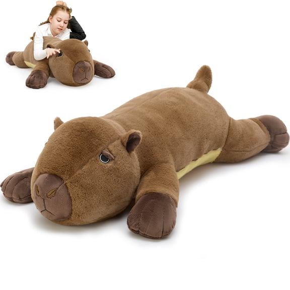 MorisMos 39" Cute Capybara Stuffed Animal, Soft Sleeping Capybara Throw Pillow