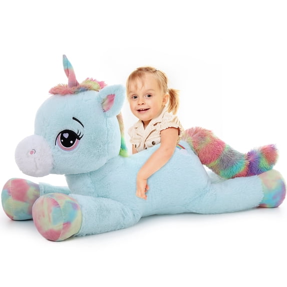 MorisMos 43" Blue Unicorn Stuffed Animal, Stuffed Unicorn Plush Toy