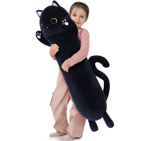 MorisMos 44'' Cat Body Pillow Kitten Plush Big Black Cat Stuffed Animal Throw Pillow