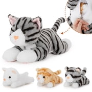 MorisMos 16.5in Cat Stuffed Animal Set, Large Gray Tabby Mommy Cat Plush with 3 Kittens
