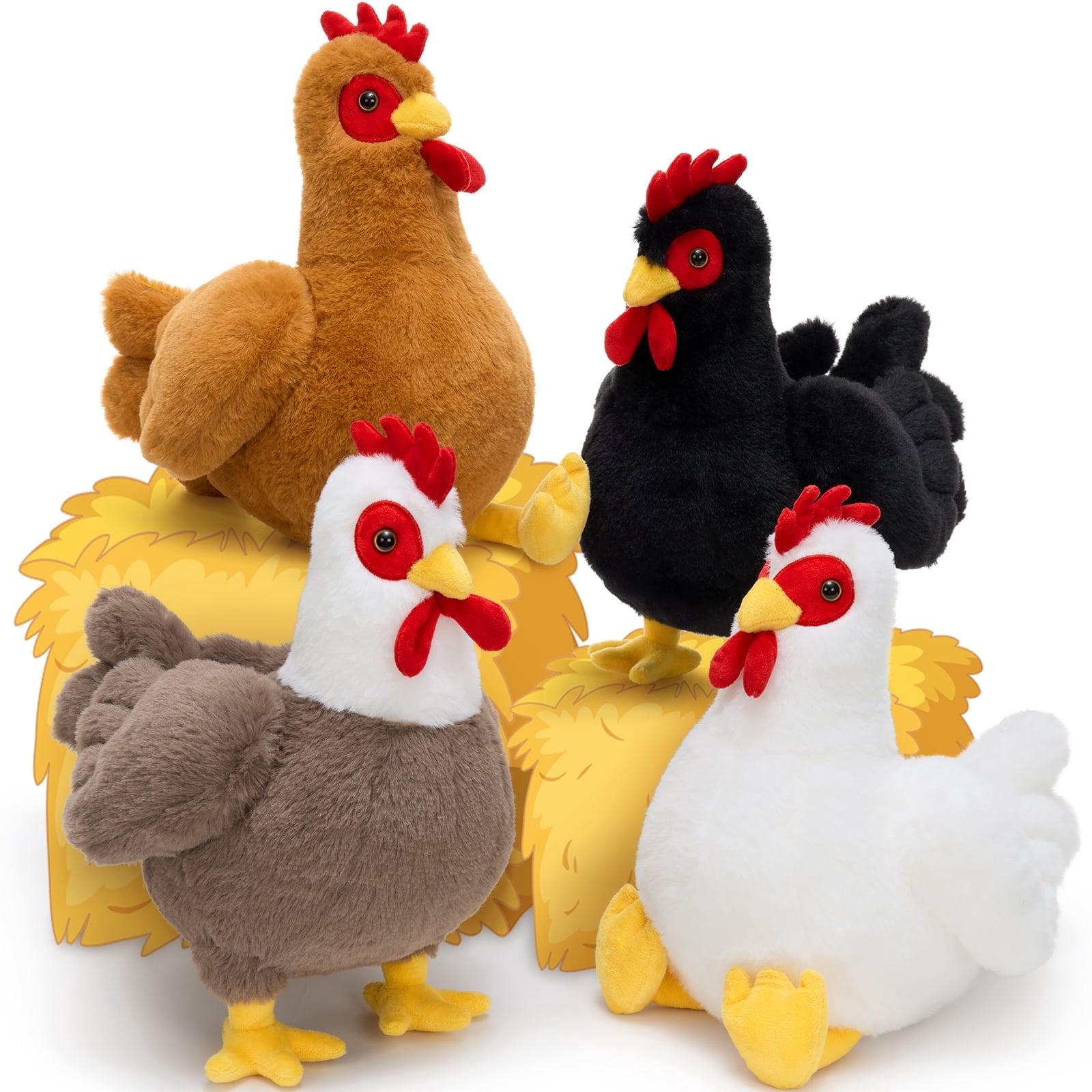 MorisMos 4Pcs Chicken Stuffed Animals Plush Toy with Realistic
