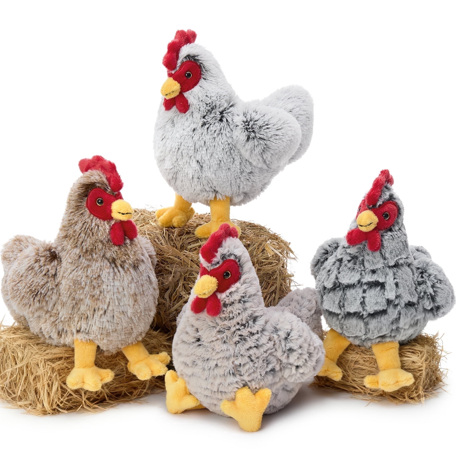 MorisMos 4 Packs Weighted Chicken Stuffed Animals 9.8'' Hen Bulk Plush Toy