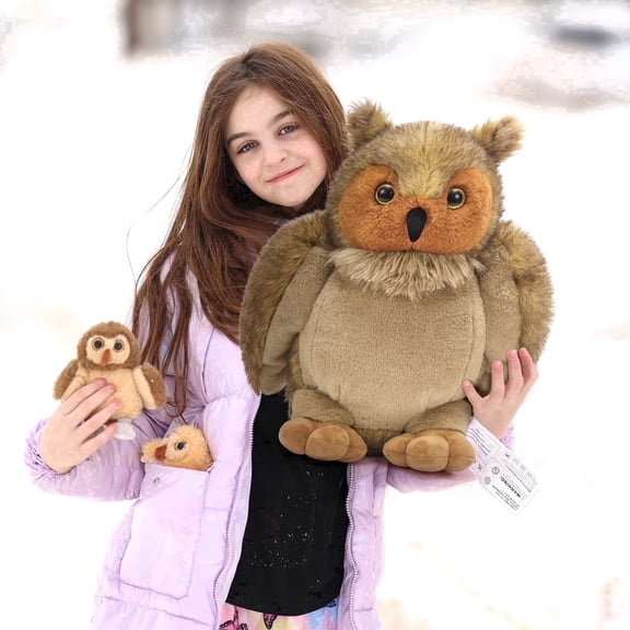 MorisMos 17.7in Owl Plush Set, Large Owl Stuffed Animal with 2 Baby Owl Plushies