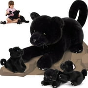 MorisMos 4Pcs Black Plush Panther Stuffed Animals with 3 Stuffed Cheetah Babies Inside