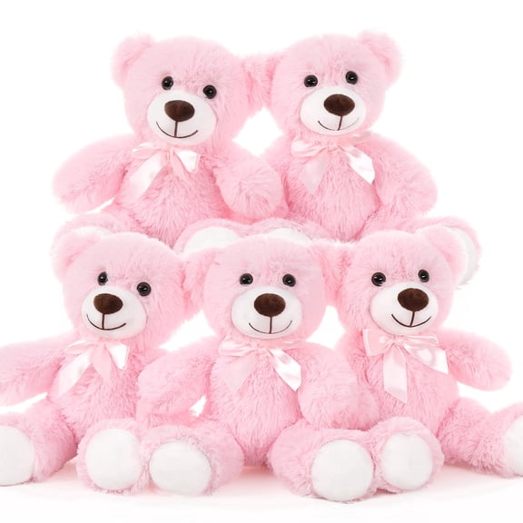 MorisMos 5 Packs Pink Teddy Bears 14'' Bulk Stuffed Animals Plush Bear