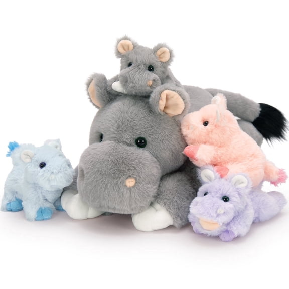 MorisMos 5Pcs Hippo Stuffed Animals Set, 16'' Large Stuffed Hippo Plush with 4 Cute Babies