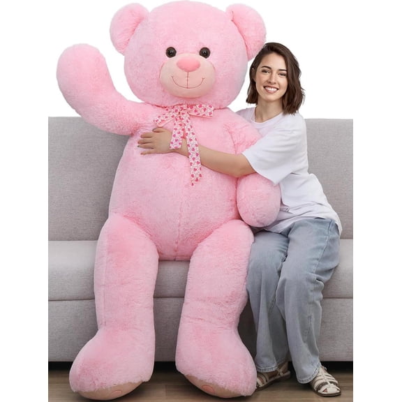 MorisMos 5ft Giant Teddy Bear Stuffed Animals Life Size Large Plush Pink Teddy Bear with Footprints