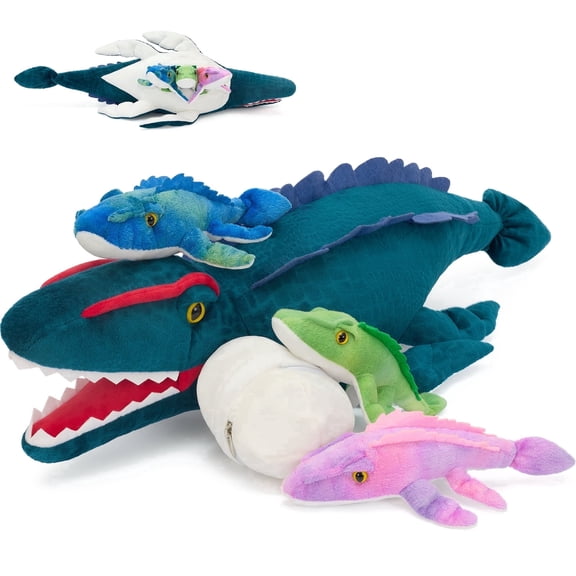 MorisMos 5pcs Mosasaurus Stuffed Animals with 4 Dinosaur Plush and 1 Egg