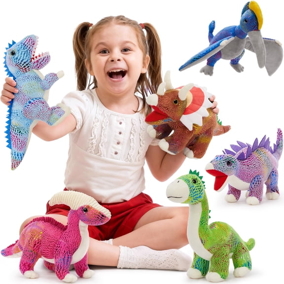 MorisMos 6 Pack Dinosaur Stuffed Animals in Bulk, 12'' Dinosaur Plush Toy Collectible Dino Squad