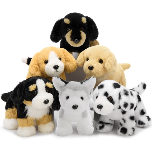MorisMos 6 Pcs Bulk Stuffed Animals, Fluffy Assorted Stuffed Puppy Plush Toys
