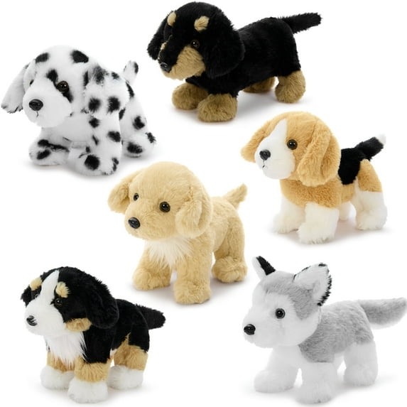MorisMos 6 Pcs Bulk Stuffed Animals, Fluffy Assorted Stuffed Puppy Plush Toys