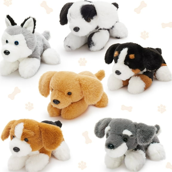 MorisMos 6 Pcs Small Dog Stuffed Animals Bulk, Fluffy Assorted Stuffed Puppy Plush Toys