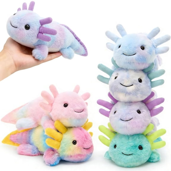 MorisMos 6 Pack Glow in Dark Axolotl Stuffed Animals, Soft Cute Rainbow Salamander Plush Toys