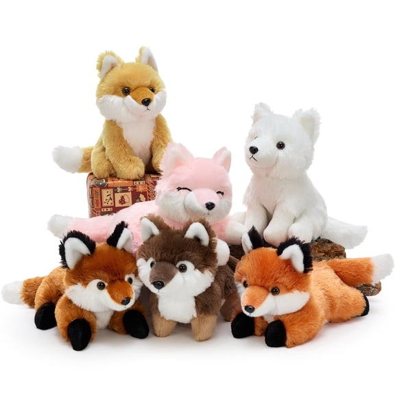 MorisMos 6 Pack Bulk Fox Stuffed Animal Set, Cute Stuffed Fox Plush Toys with Multi-Pose
