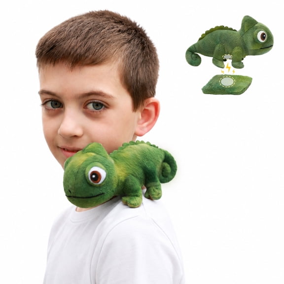 MorisMos 7.1in Lizard Plush Shoulder Chameleon Stuffed Animal, Magnetic Green Lizard Plush Toy