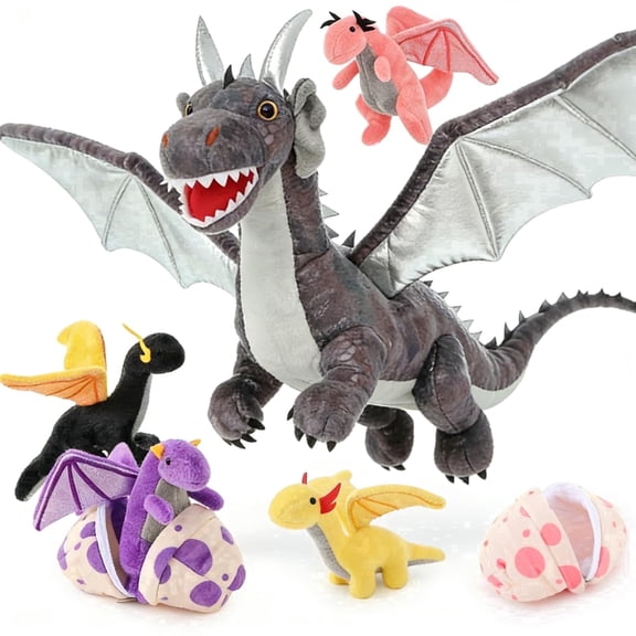 MorisMos 21.7in Giant Dragon Plush Set, Big Dragon Stuffed Animal with Babies